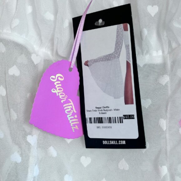 Sugar Thrillz XS White Mesh Bodysuit with Hearts - Picture 3 of 4
